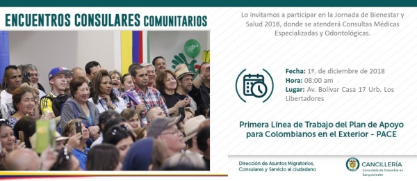El Consulado de Colombia en Barquisimeto invita a la jornada de bienestar y salud 2018, el 1 de diciembre de 2018