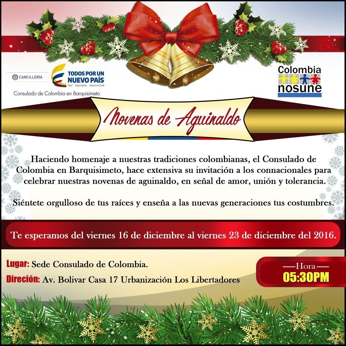 Consulado de Colombia en Barquisimeto invita a celebrar las novenas de aguinaldos